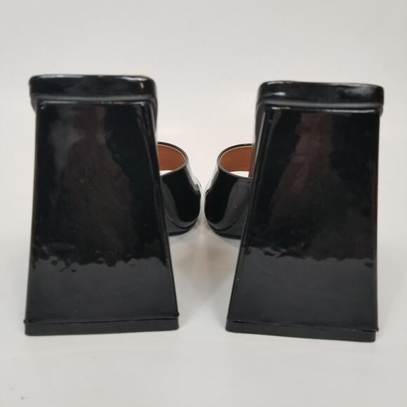 Weeboo Women's Black Faux Patent Leather Triangle Block Heel Slide Heels Size 9 - Picture 4 of 7